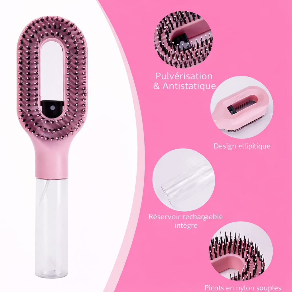 HydraBrush – Brosse Démêlante Hydratante 2-en-1 avec Vaporisateur