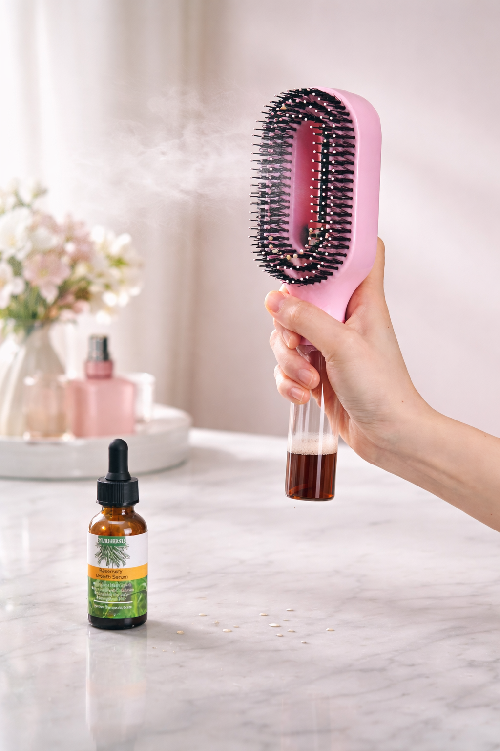 HydraBrush – Brosse Démêlante Hydratante 2-en-1 avec Vaporisateur